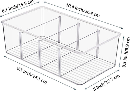 Vtopmart 8 Pack Food Storage Organizer Bins, Clear Plastic, 4 Compartments