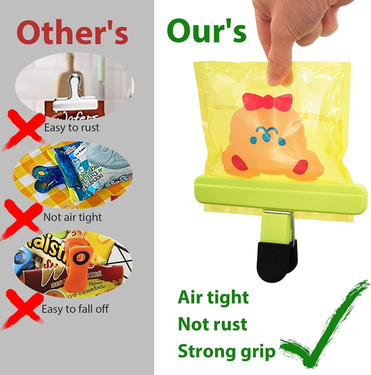 9-Pack Airtight Chip Bag Clips, 3 Large & 6 Small, Assorted Colors