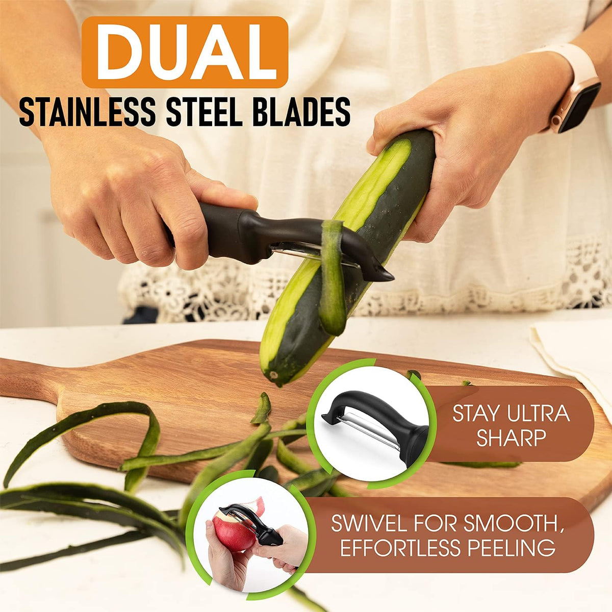 Spring Chef Original Swivel Vegetable Peeler with Soft Grip Handle, Black