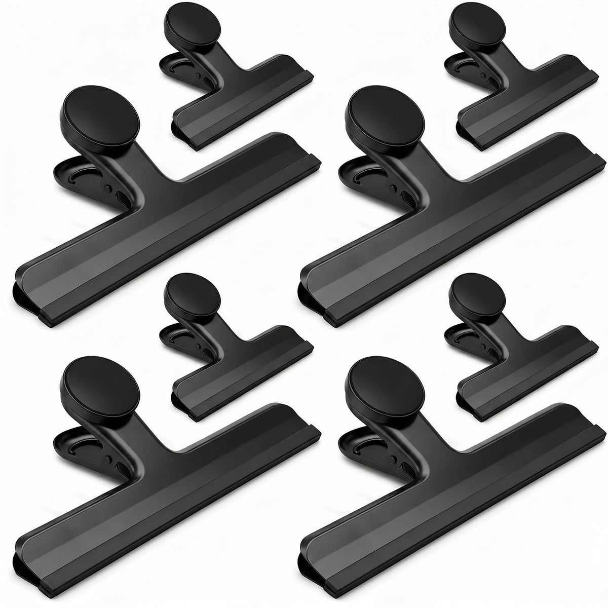 HOUSE AGAIN 4 Pack Stainless Steel Magnetic Chip Bag Clips Covered with Silicone - NO More Sharp Edges - Color Coded for Food Bags - Hang Postcards Heavy Duty for Kitchen and Office, 3 Inches Wide