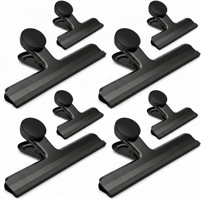 HOUSE AGAIN 4 Pack Stainless Steel Magnetic Chip Bag Clips Covered with Silicone - NO More Sharp Edges - Color Coded for Food Bags - Hang Postcards Heavy Duty for Kitchen and Office, 3 Inches Wide