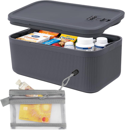 Lock Box for Medication, Medicine Lock Box with Small Mesh Zipper Pouch, Lockable Storage Box with Code for Phone Medicine Snack, BPA-Free Lock Box for Fridge, Home, Office, School, Gift