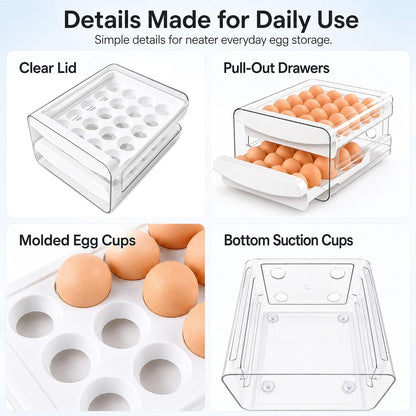 Egg Holder for Fridge, 40-Egg Refrigerator Organizer with Drawers