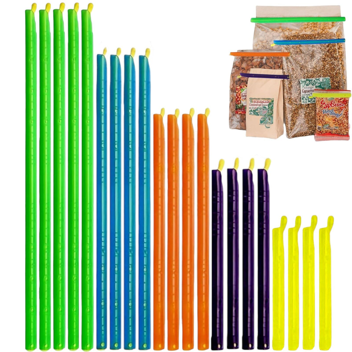 21-Sticks Bag Sealer Stick, 5 Diffrent Sizes, Chip Clips, Stay Fresh Bag Sealer Sticks, Keeps Food Bags Airtight Watertight & Food Fresh Longer