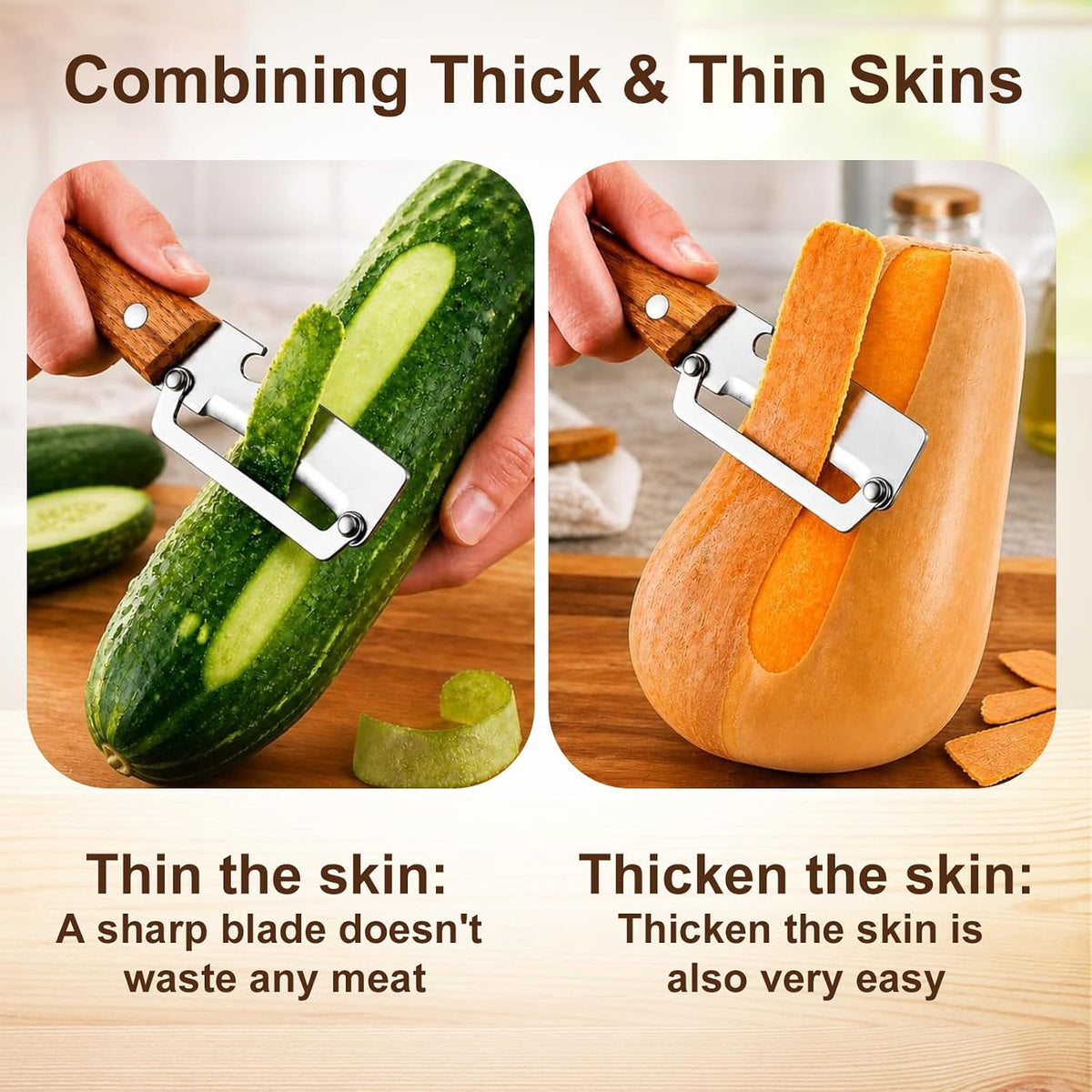 Multifunctional Vegetable Peeler with Wooden Handle for Kitchen