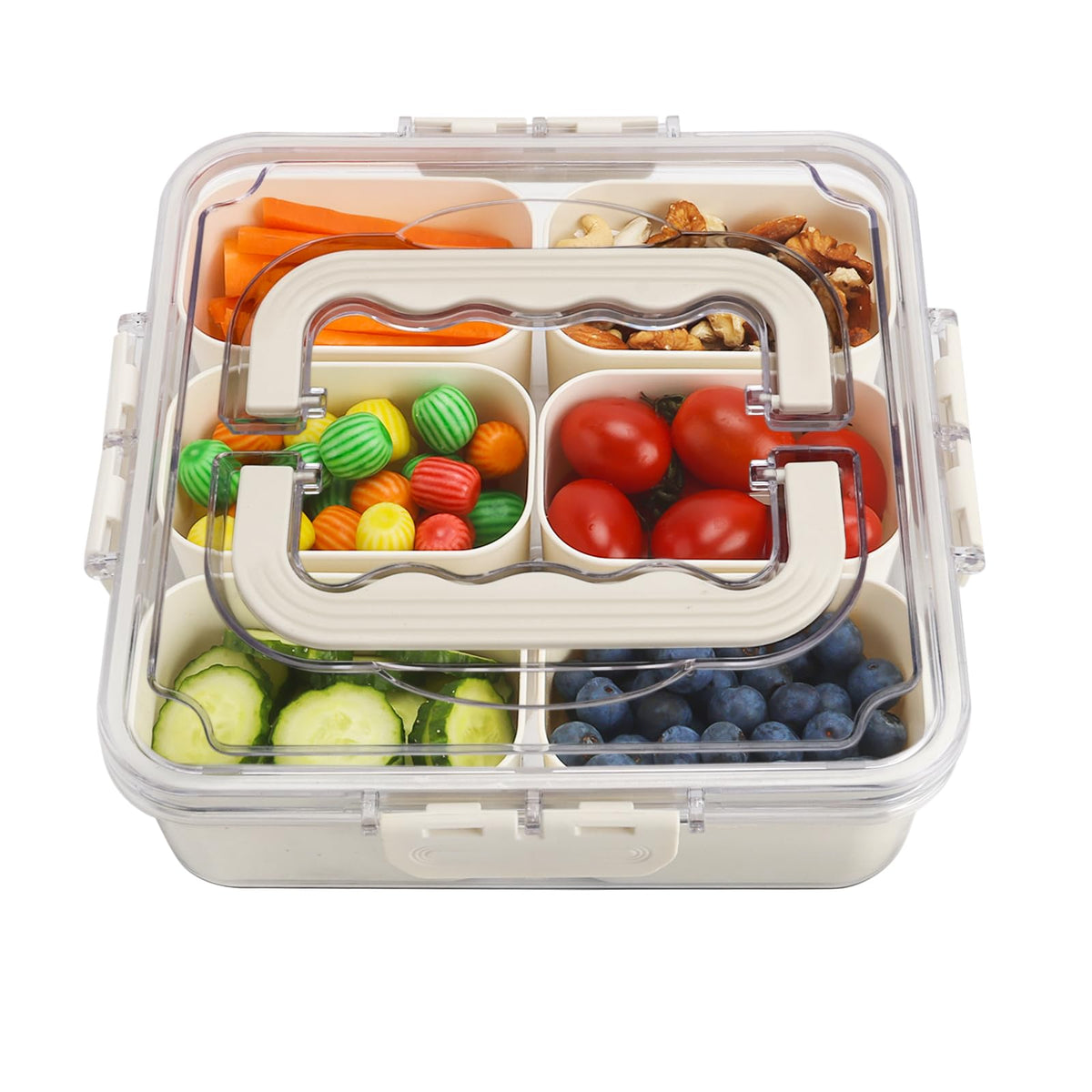 2Pcs Snackle Box Snack Containers with Lid Divided Serving Tray with Handle