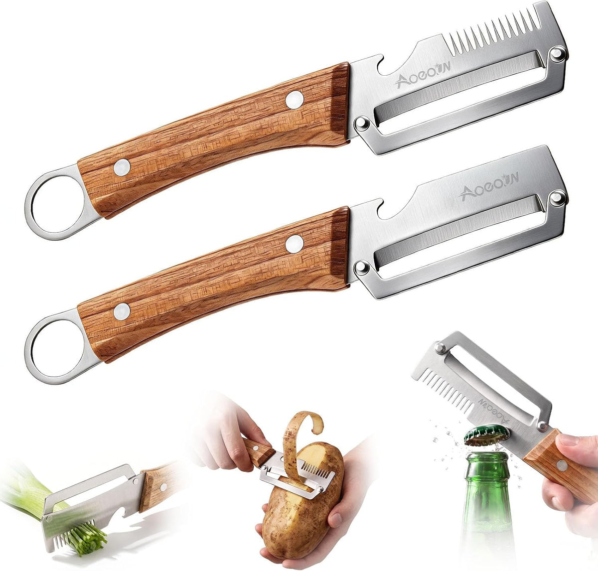 2 PCS Multifunctional Vegetable Peeler, 3-in-1 Stainless Steel Peeler Knife