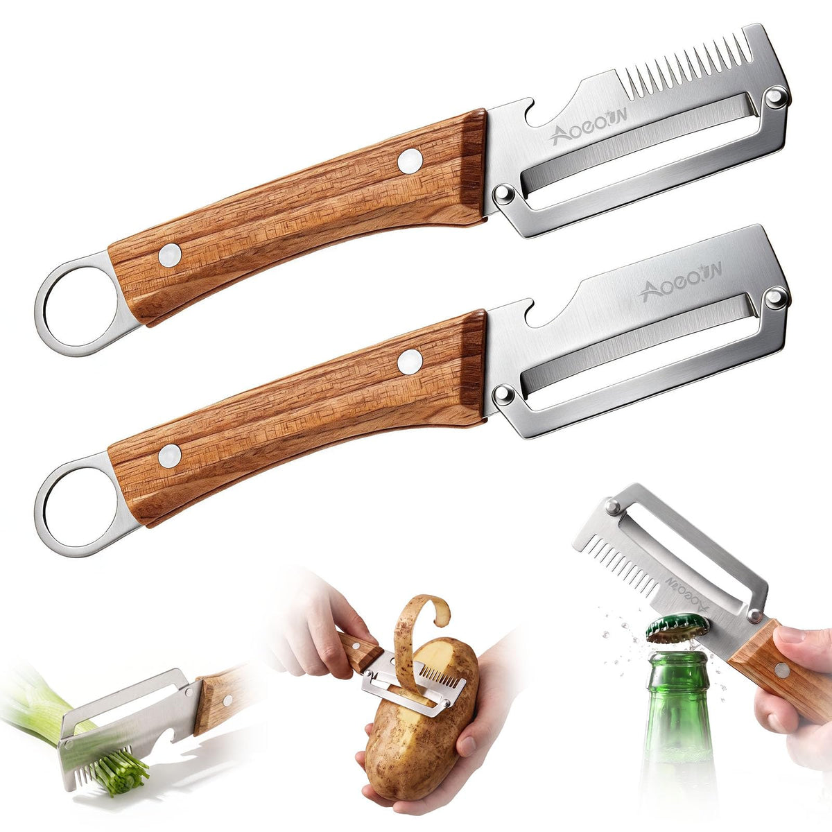 2 PCS Multifunctional Vegetable Peeler, 3-in-1 Stainless Steel Peeler Knife