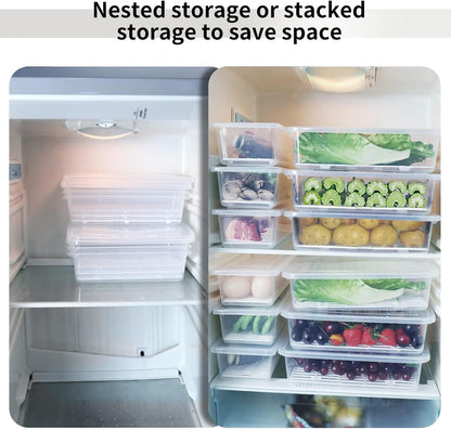 77L Fruit Storage Containers for Fridge, Rectangle Plastic Food Storage Containers with Lids, 3-Pack Deli Meat Container with Removable Drain Plate, Stackable Produce Keeper in Seafood & Berries
