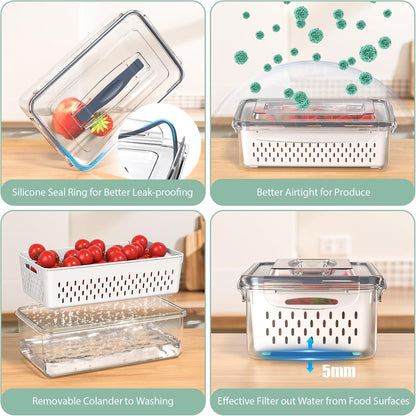 Anysig 5 Pack Fridge Fruit Storage Containers with Colander & Handle Lids