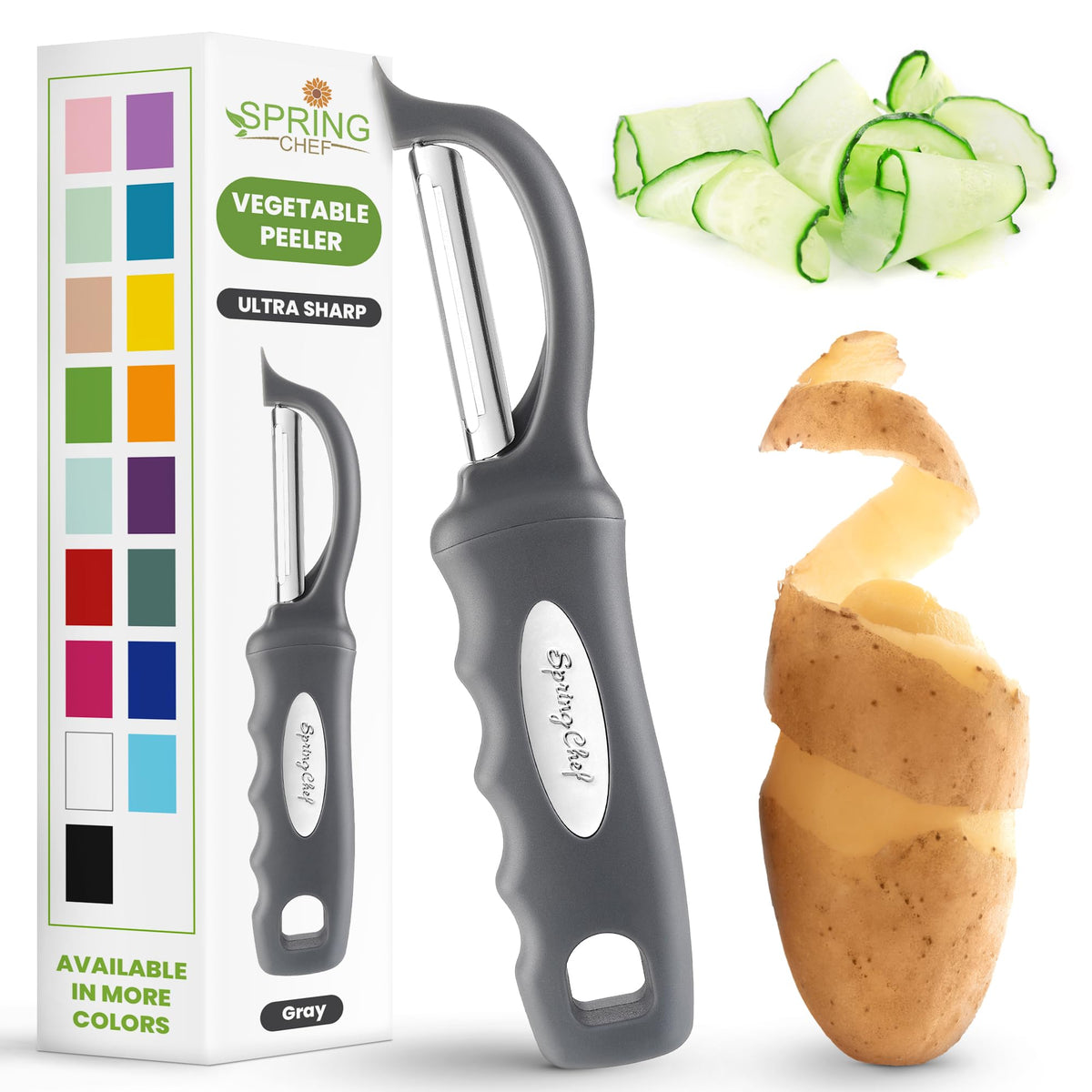 Spring Chef Swivel Potato Peeler for Kitchen with Ergonomic Handle, White