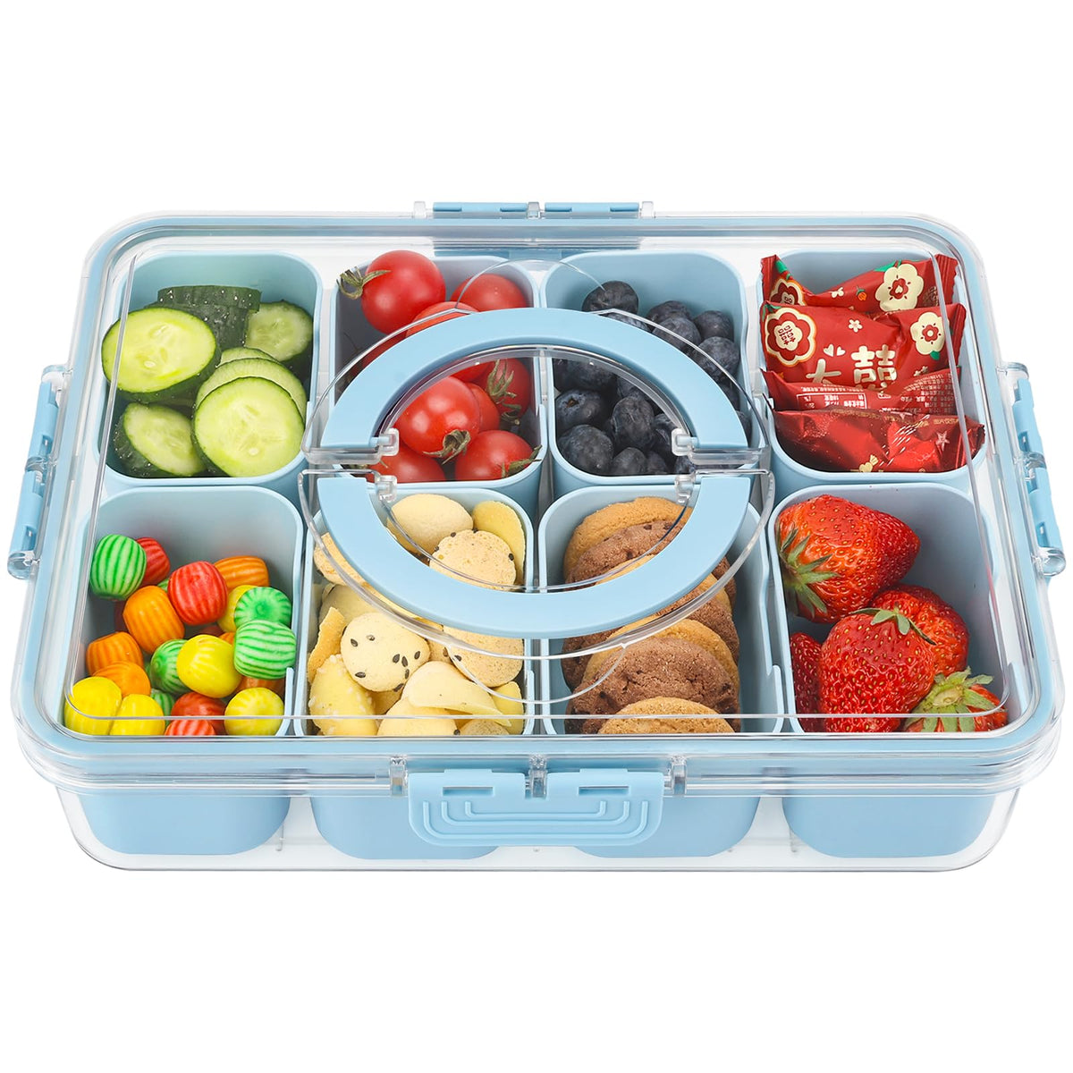 2Pcs Snackle Box Snack Containers with Lid Divided Serving Tray with Handle