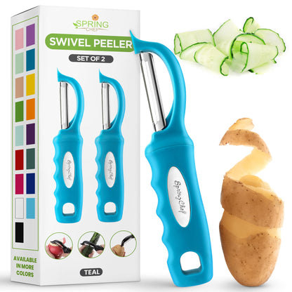 Spring Chef Original Swivel Vegetable Peeler with Soft Grip Handle, Black