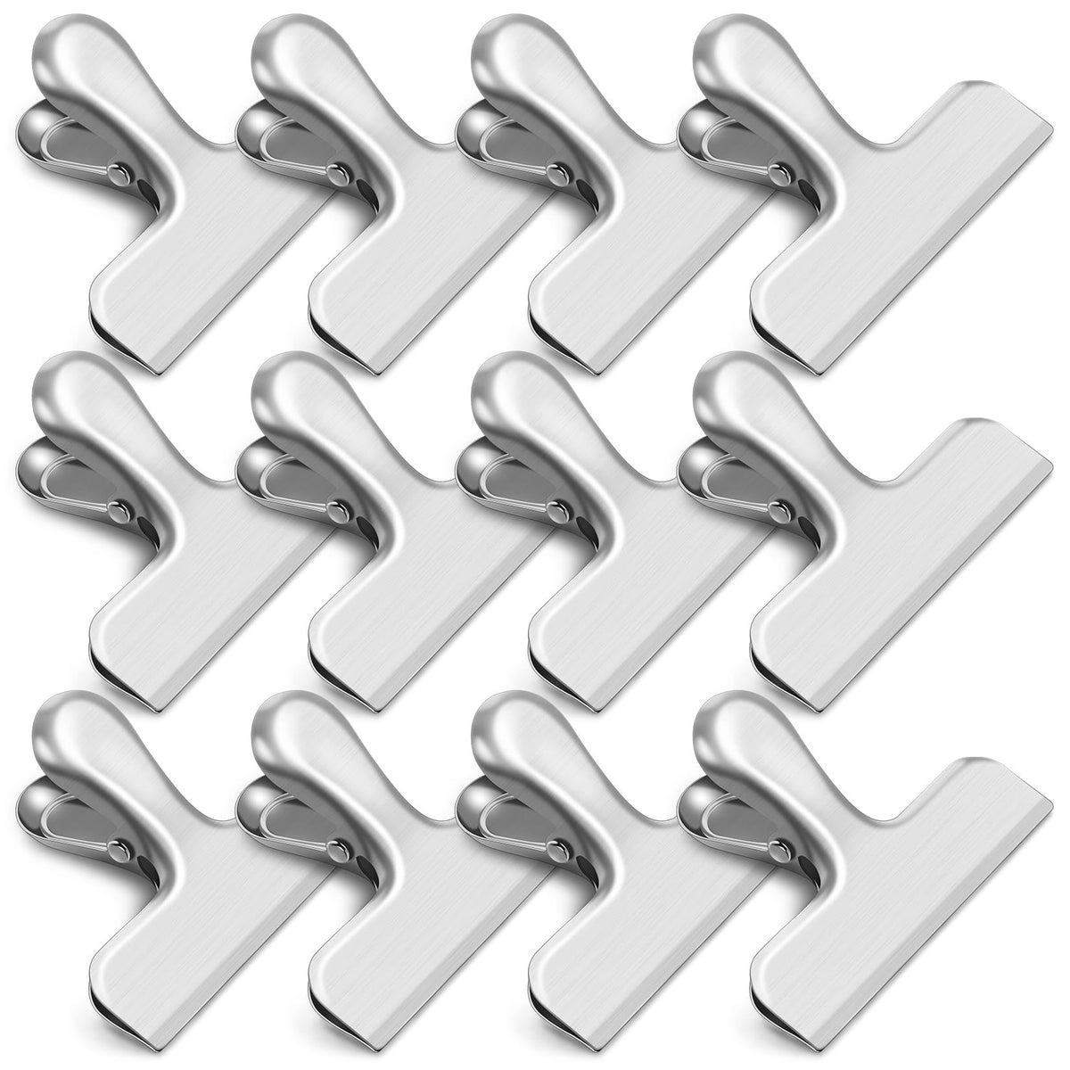 12 Pack Stainless Steel Chip Clips, Bag Clips for Food, Heavy Duty Chip & Bag Clip for Kitchen and Office to Seal Coffee Bags, Paper Sheets, Metal Clip Air Tight Seal-3 Inches (Black)