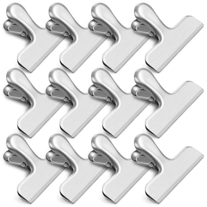 12 Pack Stainless Steel Chip Clips, Bag Clips for Food, Heavy Duty Chip & Bag Clip for Kitchen and Office to Seal Coffee Bags, Paper Sheets, Metal Clip Air Tight Seal-3 Inches (Black)
