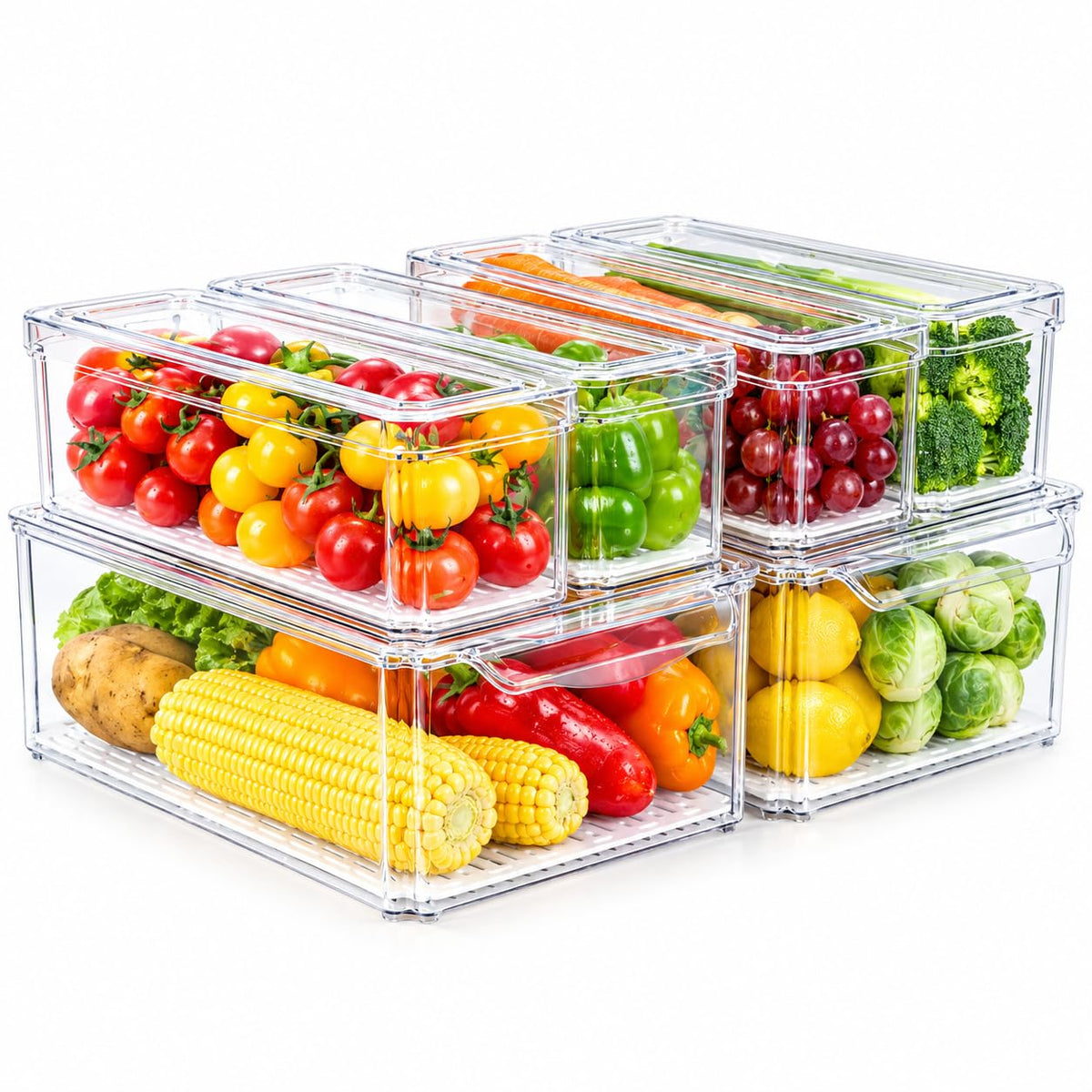 ZIJUND 14 Pack Fridge Organizer Bins with Lids, Stackable Clear Storage