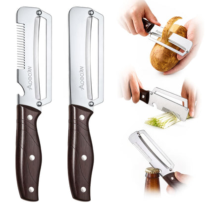 2 PCS Multifunctional Vegetable Peeler, 3-in-1 Stainless Steel Peeler Knife