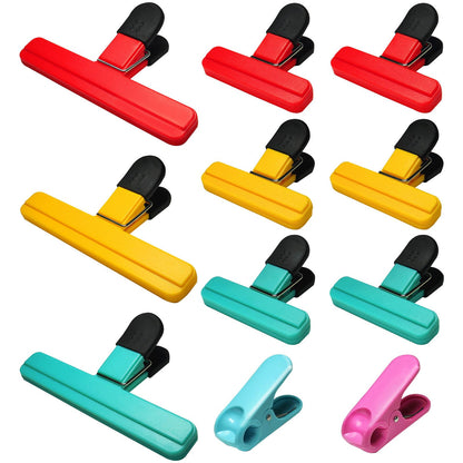 11 Pack Chip Clips Food Bag Clips for Food Packages Chips Storage Bags Heavy Duty Snack Kitchen Potato (3 Large, 6 Small & 2 Round, Bright Style)