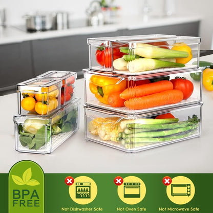 ZIJUND 14 Pack Fridge Organizer Bins with Lids, Stackable Clear Storage