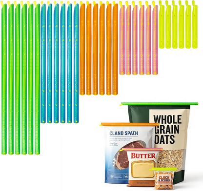 30Pcs Plastic Bag Sealer Slide Sticks, Reusable Bag Sealing Clips for Food, Cute Potato Chip Clips Crimper Bulk, Magic Snack Storage Bag Closers Holder for Kitchen Pantry Accessories (5 Lengths
