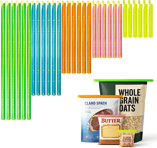 30Pcs Plastic Bag Sealer Slide Sticks, Reusable Bag Sealing Clips for Food, Cute Potato Chip Clips Crimper Bulk, Magic Snack Storage Bag Closers Holder for Kitchen Pantry Accessories (5 Lengths