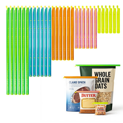 30Pcs Plastic Bag Sealer Slide Sticks, Reusable Bag Sealing Clips for Food, Cute Potato Chip Clips Crimper Bulk, Magic Snack Storage Bag Closers Holder for Kitchen Pantry Accessories (5 Lengths