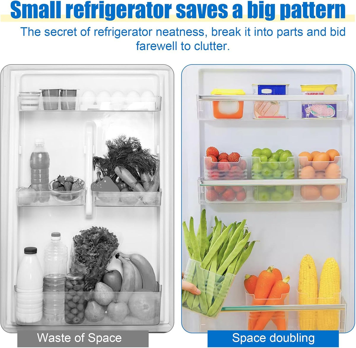 6 PCS Fridge Organizer Bins, Refrigerator Side Door Storage Box, Plastic Clear Storage Container for Fridge Cupboard Pantry Snacks Tins Kitchen