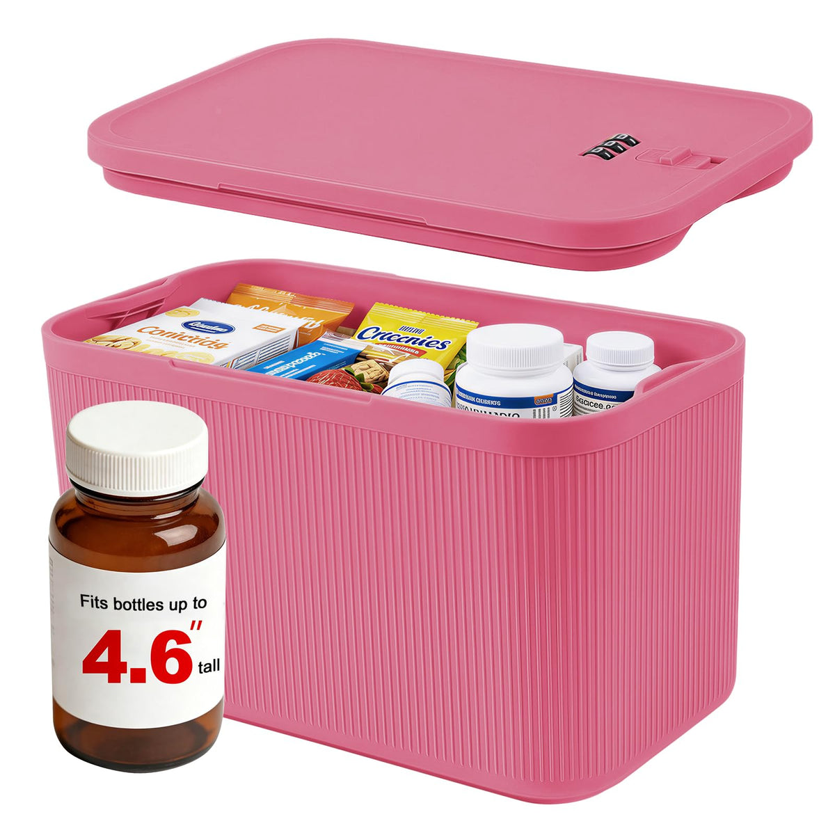 Lock Box for Medication, Medicine Lock Box with Small Mesh Zipper Pouch, Lockable Storage Box with Code for Phone Medicine Snack, BPA-Free Lock Box for Fridge, Home, Office, School, Gift