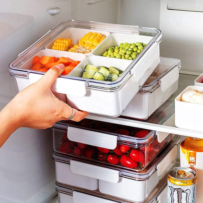 2Pack Divided Veggie Tray with Lid Snackle Box Serving Container Salad Keeper with 4 Removable Boxes Stackable Refrigerator Organizer Bins Produce Saver for Meal Prep Fruit