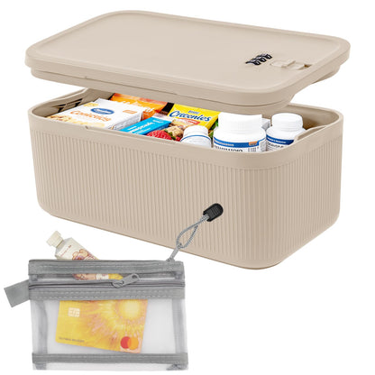 Lock Box for Medication, Medicine Lock Box with Small Mesh Zipper Pouch, Lockable Storage Box with Code for Phone Medicine Snack, BPA-Free Lock Box for Fridge, Home, Office, School, Gift