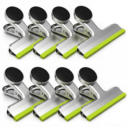 HOUSE AGAIN 4 Pack Stainless Steel Magnetic Chip Bag Clips Covered with Silicone - NO More Sharp Edges - Color Coded for Food Bags - Hang Postcards Heavy Duty for Kitchen and Office, 3 Inches Wide