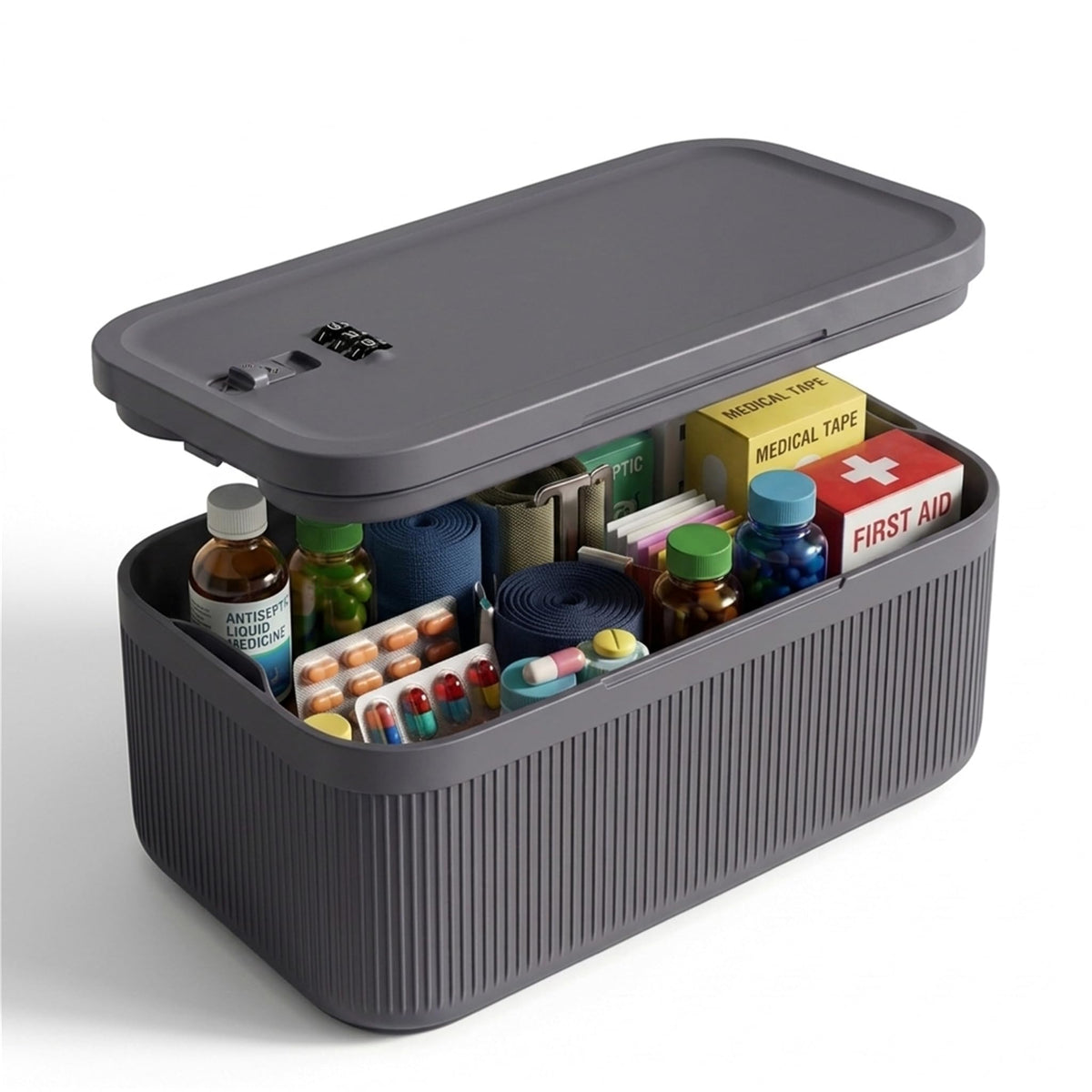 Medicine Lock Box with Combination Lock, 2L Lockable Storage Box for Medication, Pills & First Aid Supplies, Box with Lock for Home, Fridge, Dorm, Office, Snacks, Phones
