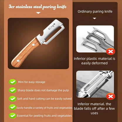 Vegetable Peeler Wooden Handle Sharp Steel Blade with Bottle Opener