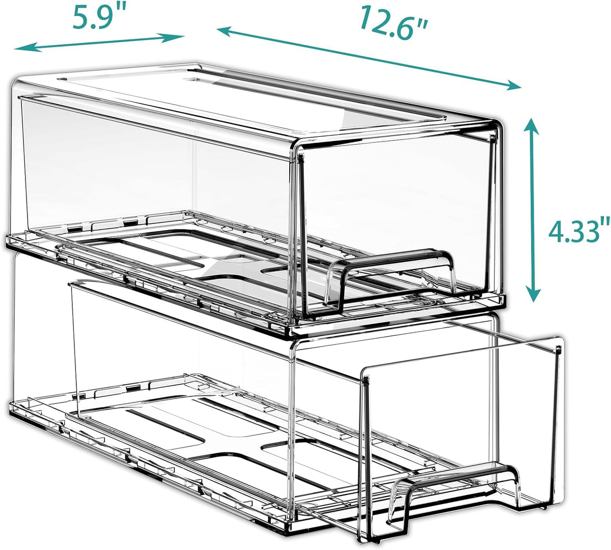 Pull Out Drawer Medicine Box for Safe Medication Storage, Large Refrigerator Storage Bin for Kitchen Food Safe, Tablet Box for Kids Home/Office Organize Ointments,2 Pack - Clear（ Medium）