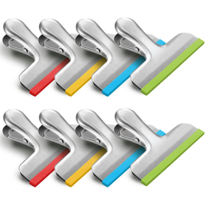 HOUSE AGAIN 12 Pack Stainless Steel Chip Bag Clips Covered with Silicone - NO More Sharp Edges - Color Coded for Food Bags - Air Tight Seal, Heavy Duty for Kitchen and Office, 3 Inches