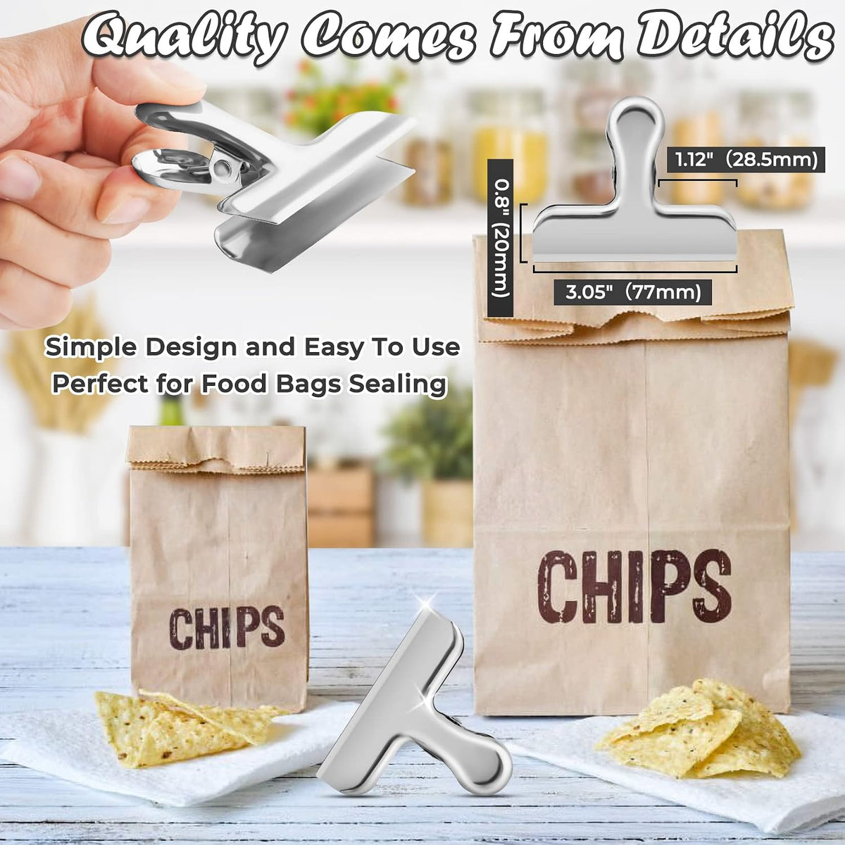 ANZNKU 6 Pack Chip Clips Bag Clips for Food Snack Kitchen Storage(Silver)
