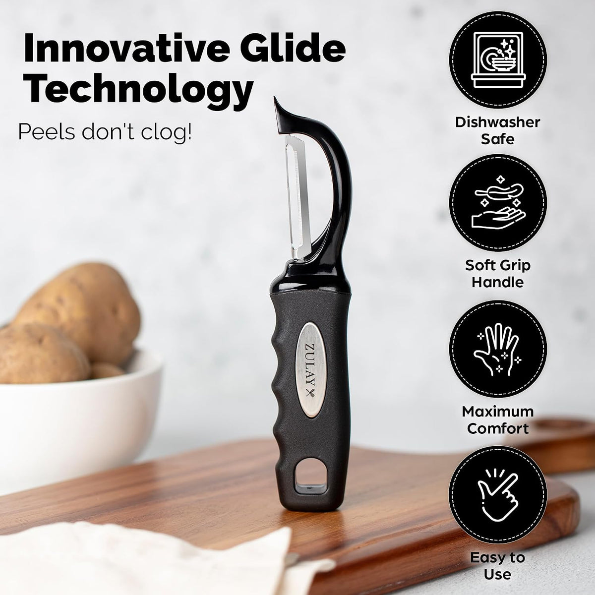 Zulay Kitchen Premium Potato Peeler, Vegetable Peeler for Kitchen, Black