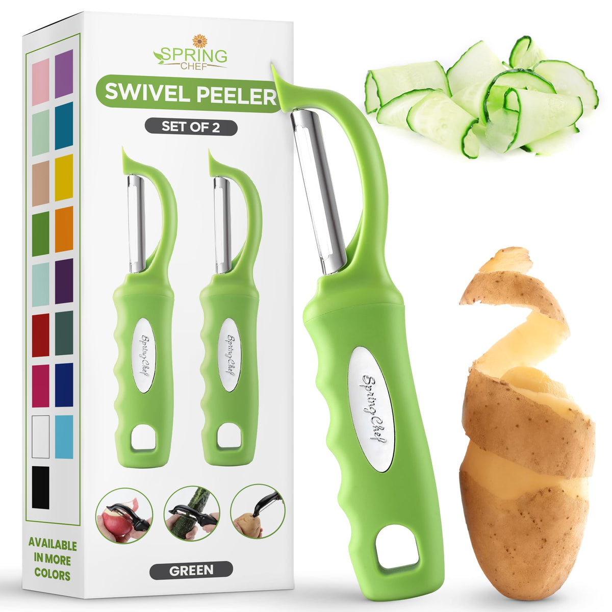 Spring Chef Swivel Potato Peeler for Kitchen with Ergonomic Handle, White
