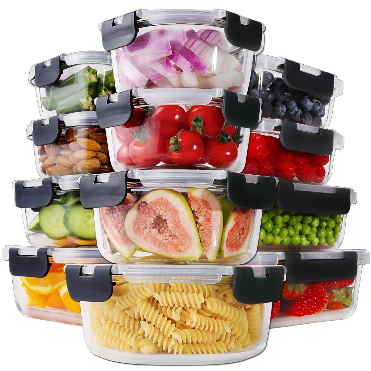 24pc Glass Food Storage Containers with Lids，Glass Meal Prep Containers