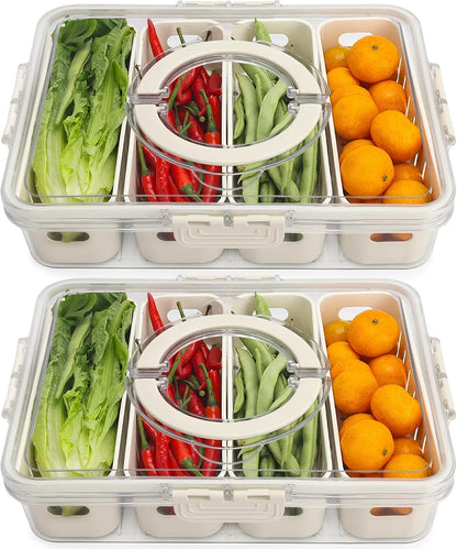 2 Pcs Salad Bar Containers for Fridge with Lid, Fruit Storage Veggie Tray
