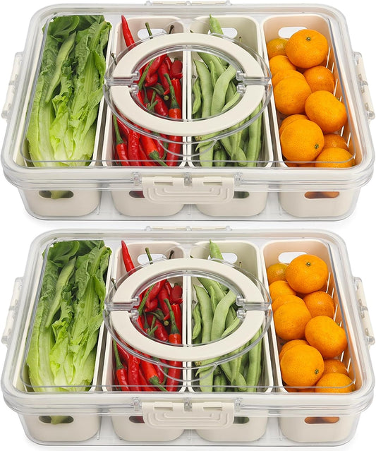 2 Pcs Salad Bar Containers for Fridge with Lid, Fruit Storage Veggie Tray