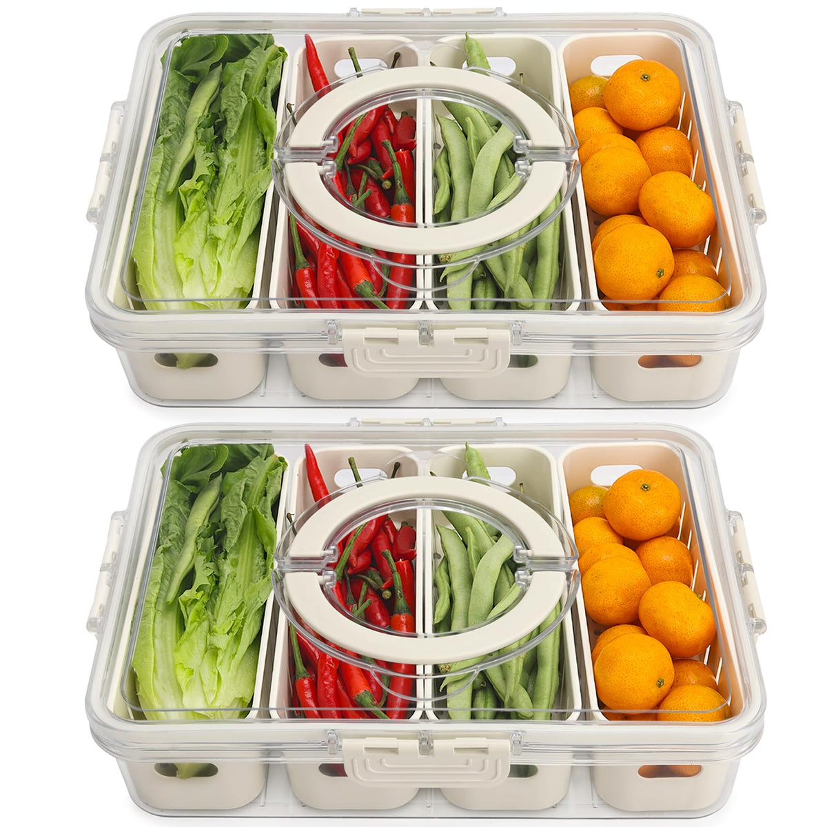2 Pcs Salad Bar Containers for Fridge with Lid, Fruit Storage Veggie Tray
