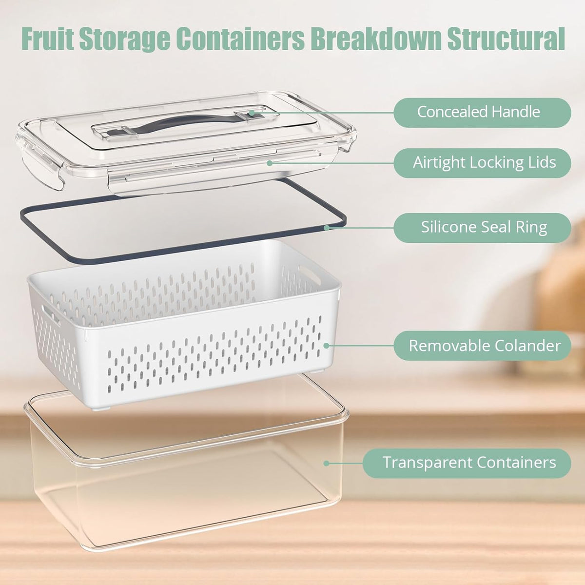 Anysig 5 Pack Fridge Fruit Storage Containers with Colander & Handle Lids