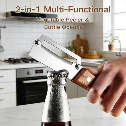 2PCS Multifunctional Vegetable Peeler, Stainless Steel Peeler with Wooden Handle, Fruit and Vegetable Peeler for Kitchen, Handheld Kitchen Peeler for Potato, Carrot, Apple