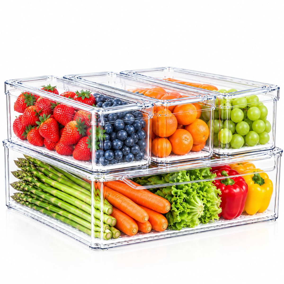 ZIJUND 14 Pack Fridge Organizer Bins with Lids, Stackable Clear Storage