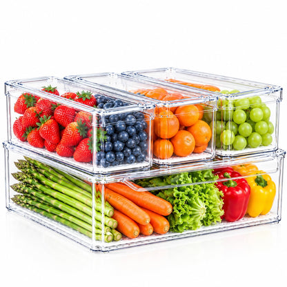 ZIJUND 14 Pack Fridge Organizer Bins with Lids, Stackable Clear Storage