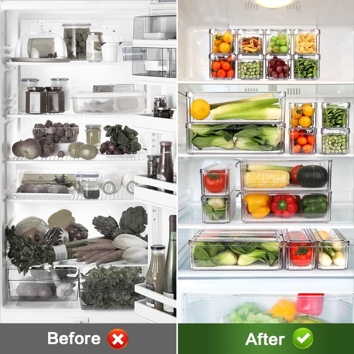 ZIJUND 14 Pack Fridge Organizer Bins with Lids, Stackable Clear Storage