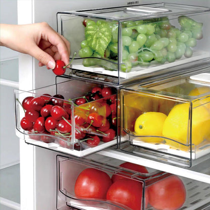 Refrigerator Organizers and Storage, 2 Pack BPA-Free Sturdy Stackable Clear Pull out Drawer Organizer Bins, Fridge Organizers and Storage for Fruit, Produce, Drink, Snack and Food Storage Containers