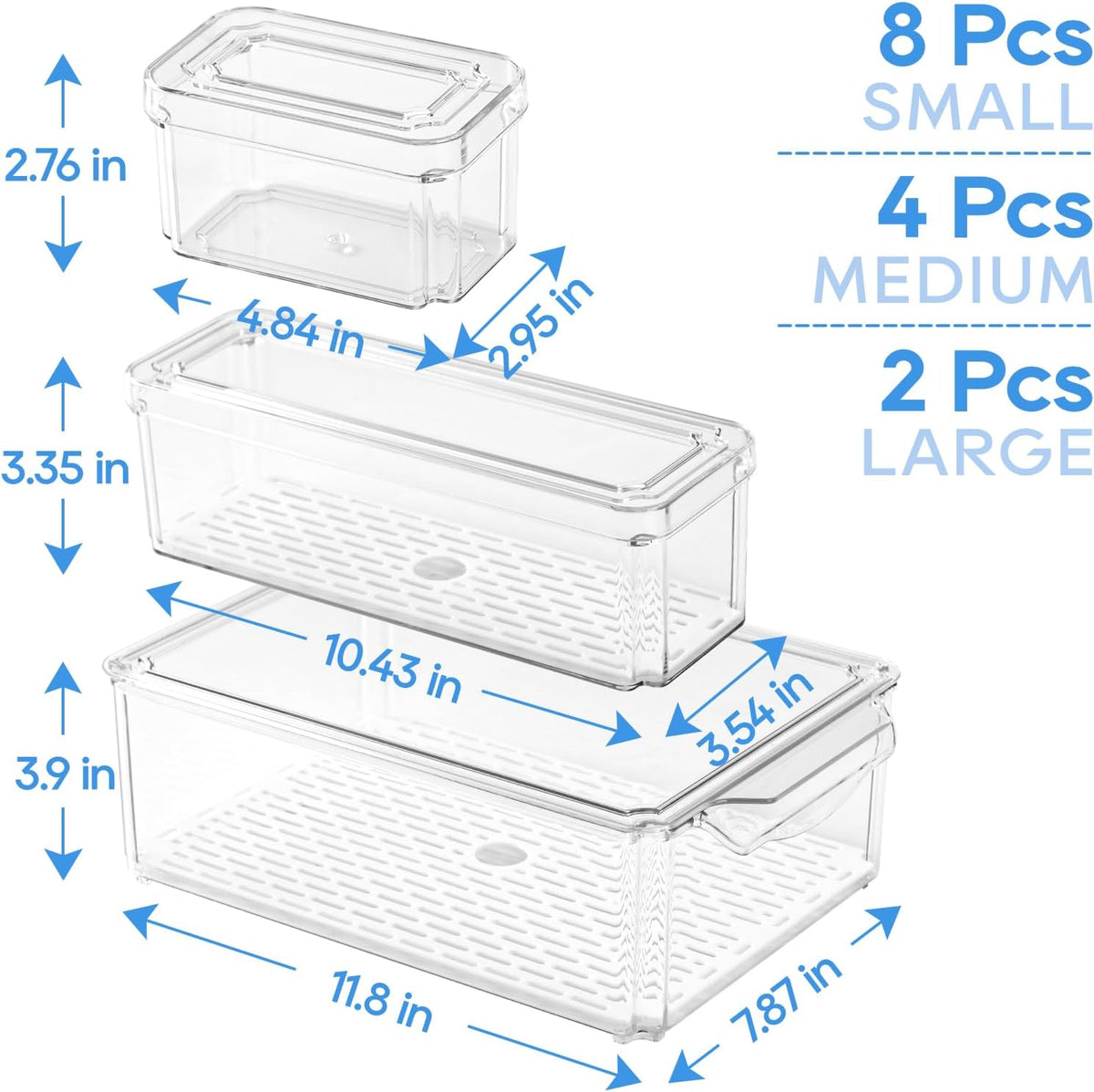 JollyPack Fridge Organizers, Refrigerator Organizer Bins with Lids, 14 Pack