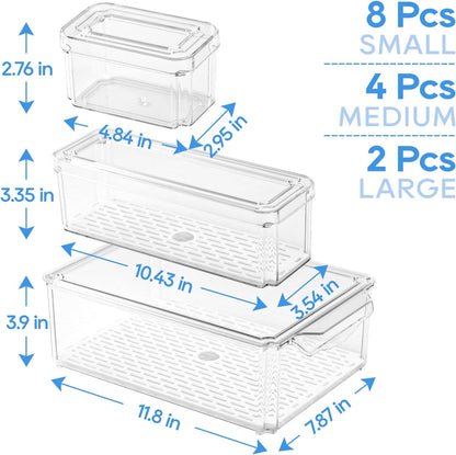 JollyPack Fridge Organizers, Refrigerator Organizer Bins with Lids, 14 Pack